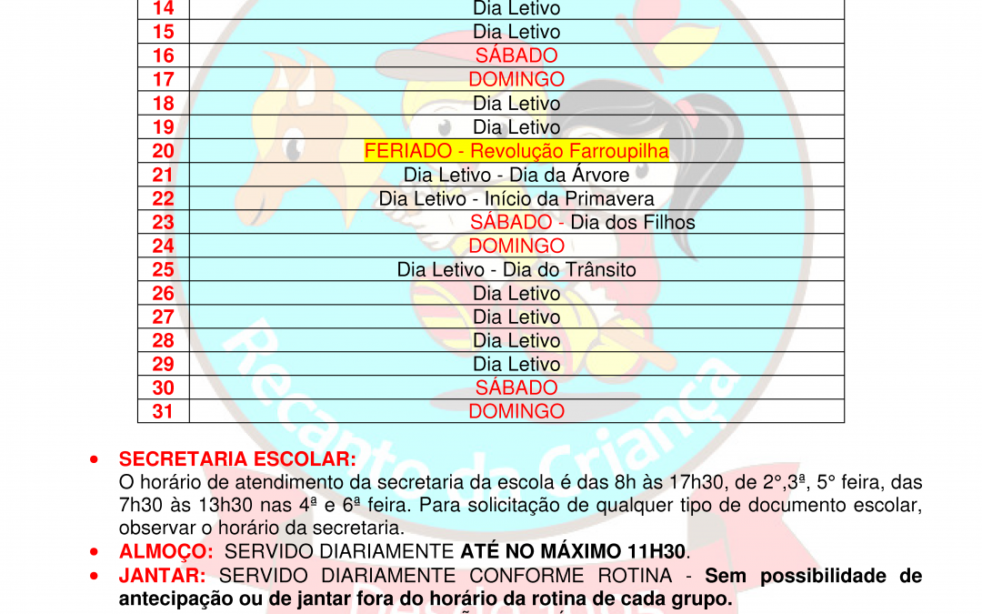 CRONOGRAMA MENSAL- SETEMBRO