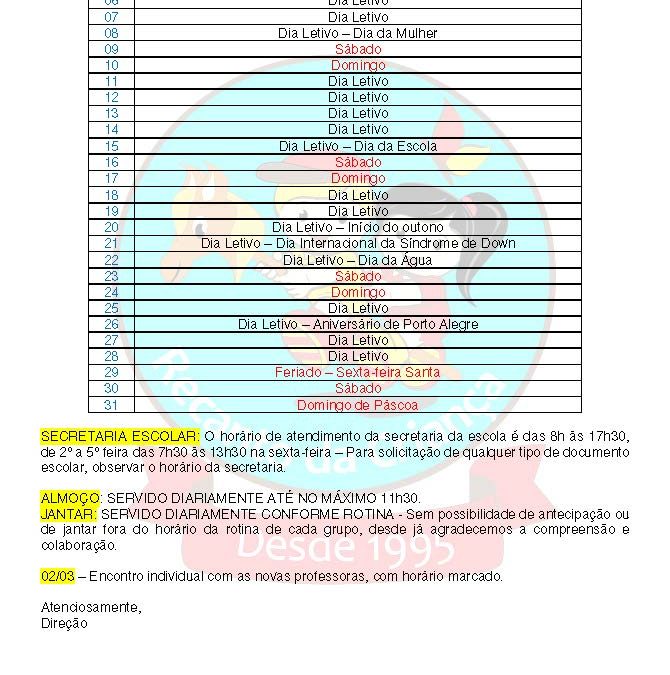 CRONOGRAMA MARÇO 2024