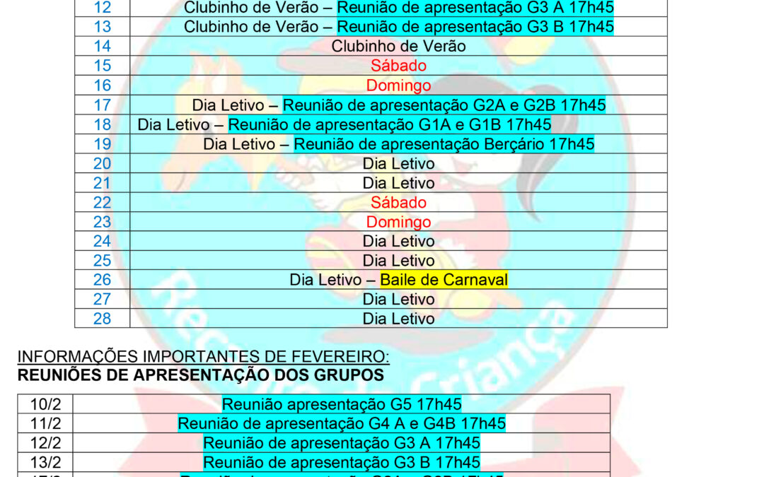 CRONOGRAMA FEVEREIRO 2025